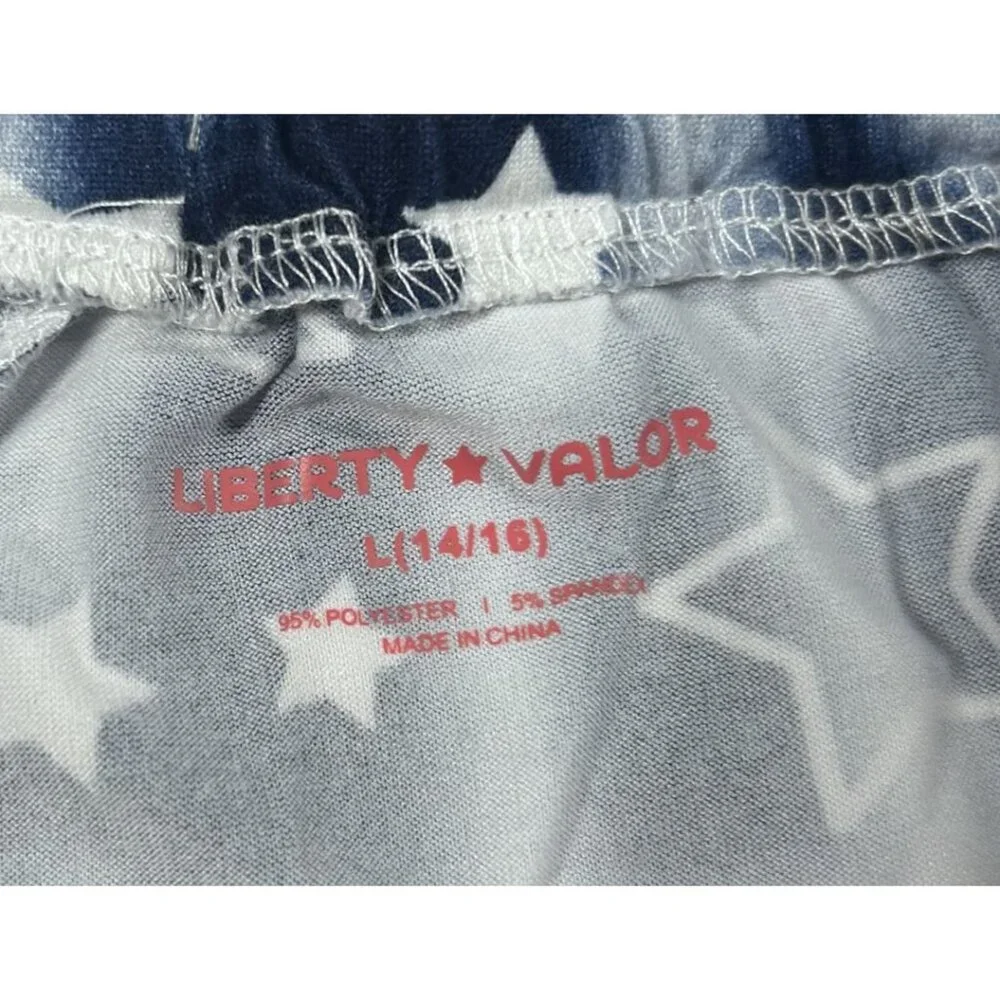Liberty Valor Girl Patriotic Pajama Set Navy Blue Stars Tie Dye Size L 14/16 NWT